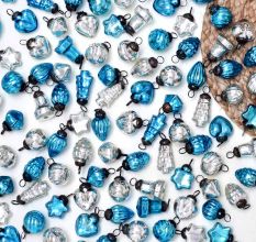 Turquoise and Silver Tiny Christmas Ornaments 